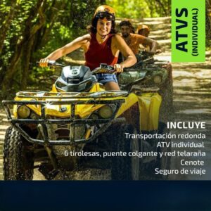 Ride ATVS through the jungle zip and swim in a ancient cenote.