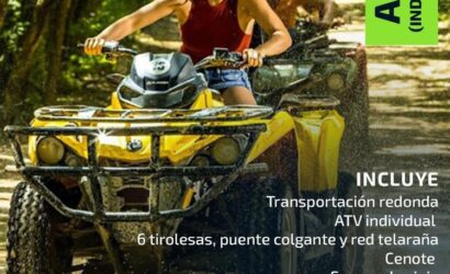 Ride ATVS through the jungle zip and swim in a ancient cenote.