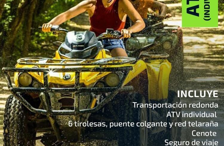 Ride ATVS through the jungle zip and swim in a ancient cenote.